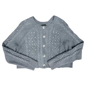 EUC Women's TORRID Cropped Cable Cardigan Rhinestone Sweater Gray |‎ Size 00-M/L